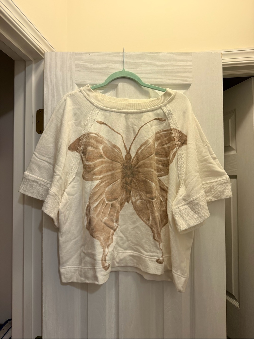 Free People Cream Sweatshirt with Tan Butterfly Graphic